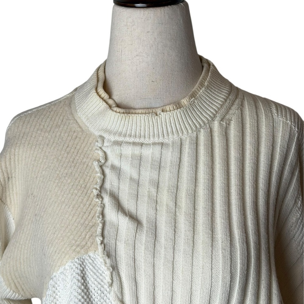 Helmut Lang Sweater Women Small Ivory Military Grunge‎ Patchwork Wool Cashmere - Picture 5 of 9